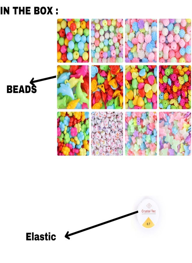 ambitieux Bracelet Making Craft Kit 12 Types of Colorful 400+ pcs of Plastic Beads with Elastic- (Light Open Multicolor 2) - Image 2